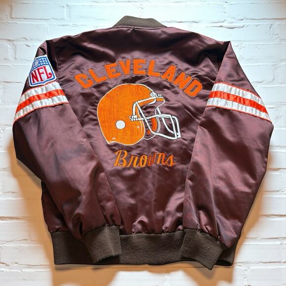 Cleveland Browns NFL Cut Tag Satin Jacket Men’s Medium Cookie - Picture 1 of 6
